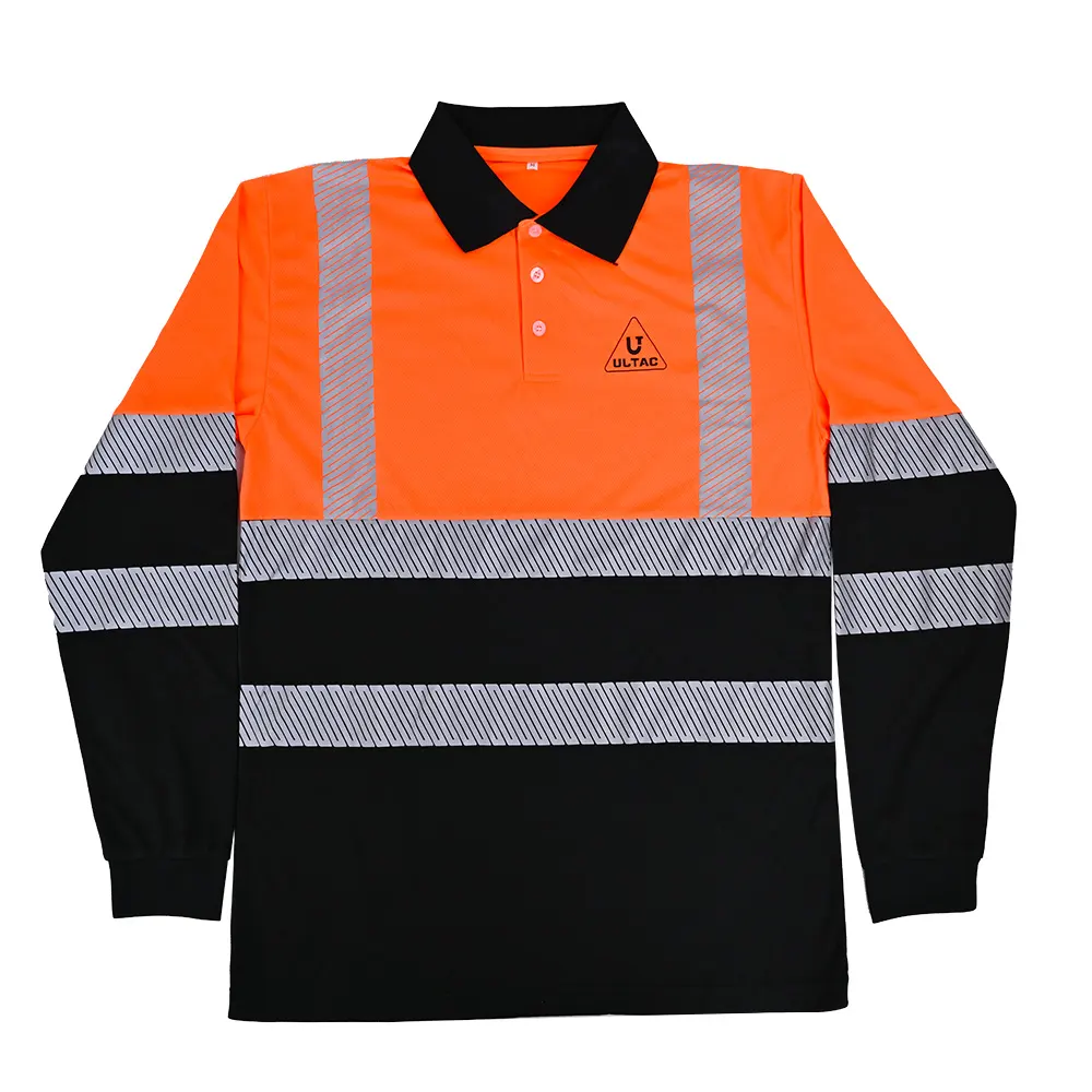 Hi-Vis Safety Polo orange black reflective long sleeve